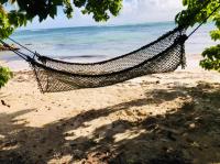 a hammock on a beach near the ocean at Villa Libellule in Grand-Bourg