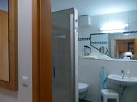 a bathroom with a shower and a sink and a toilet at Pension Maiglöckchen in Karlshagen