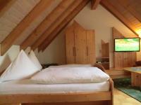 a bedroom with a bed and a tv in a attic at Fritz&#39;es Goldener Stern in Schauenburg