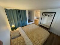 Schlafzimmer mit einem Bett und einem Spiegel in der Unterkunft Rouen maison de ville avec Jardin &#47; Proche Quai de Seine &#47; Proche Armada in Rouen