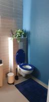 a bathroom with a blue toilet and a blue wall at Cour st Didier in Nevers