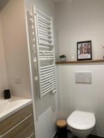 a bathroom with a white toilet and a sink at Le Clos des Grands Frênes in Pons