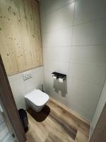 a bathroom with a toilet and a toilet paper dispenser at Gîtes intemporels d&#39;Alsace in Wintzenheim