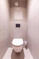 a bathroom with a toilet and a picture on the wall at La Cour aux Ecureuils in Peisey-Nancroix