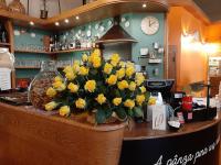 LA PIGNA mare, collina, Ravenna, Mirabilandia, Cottignola في Ghibullo: كونتر عليه باقة ورد صفراء