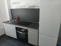 a small kitchen with a stove and a sink at O&#39;Couvent - Appartement 62 m2 - 2 chambres - A513 in Salins-les-Bains