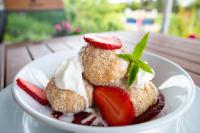 uma tigela de sobremesa com morangos e chantilly em Amenity Penzion Horni Vestonice em Horní Věstonice