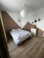 a bedroom with a bed and a pendant light at Chambre 2 personnes 24h du Mans in Le Mans