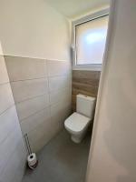 a small bathroom with a toilet and a window at REZ DE JARDIN AU COEUR DES PYRENEES in Agos-Vidalos