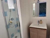 a bathroom with a shower and a sink at Studio cosy avec terrasse, proche Chantiers et Airbus in Saint-Nazaire