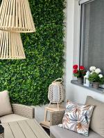 a green wall with a couch and a chair at Apartman SUN in Inđija