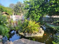 a garden with a fish pond in a yard at Rez de villa tout confort in Furiani