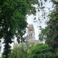 a cathedral seen through the trees at Le Lovely cosy jacuzzi centre-ville wifi in Rouen