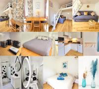 un collage de fotos de un dormitorio y una sala de estar en Le Cocon de Reims &#47;Wifi&#47;Commerce &#47;Av de Paris, en Reims