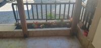 a porch with flowers in a planter on a fence at Adorable 2 floors two bedroom vacation maisonette in Nea Potidaea