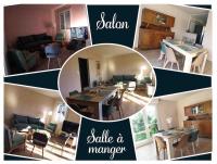 a collage of pictures of a living room and a kitchen at Maison de plein pied, 80m2, 2 ch., jardin clos in Quiberon