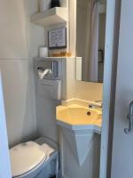 ein Badezimmer mit einem Waschbecken, einem WC und einem Spiegel in der Unterkunft Hotel Le Richemont in Paris