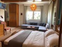 a bedroom with a large bed and a couch at Villa Casa Chrissy in Plagiárion