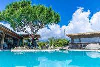 een zwembad met een boom voor een huis bij Résidence de la Plage in Porto-Vecchio