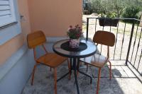 two chairs and a table with a potted plant on a balcony at Apartman Fachin in Motovun