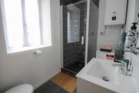 a bathroom with a shower and a white sink at Le Pastel - grand studio rénové in Angoulême