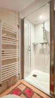 a shower with a glass door in a bathroom at La Maison de Mireille in Le Puy-en-Velay