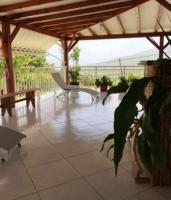 a patio with chairs and a table and a plant at Maison de 2 chambres avec vue sur la mer jardin amenage et wifi a Vieux Habitants a 2 km de la plage in Vieux-Habitants