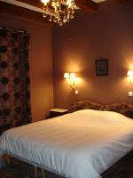 a bedroom with a white bed with a chandelier at Le Relais du Lyon d&#39;Or in Angles-sur-lʼAnglin