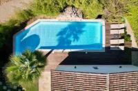 an overhead view of a swimming pool with a palm tree at Central Valbonne Villa in Valbonne