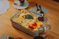 a tray of food sitting on top of a table at loisi's Boutiquehotel in Achenkirch