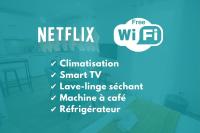 un panneau avec le logo Wi-Fi gratuit sur celui-ci dans l&#39;établissement Charmant Studio Climatisé &#39;Alma 1&#39; - Béziers Centre - Wifi Fibre - Netflix, à Béziers