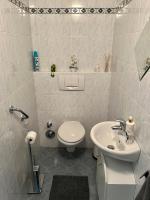 a white bathroom with a toilet and a sink at Ferienwohnung Martens Villa in Bad Aussee