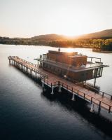 an aerial view of a dock on a body of water at MOLO LIPNO RESIDENCE in Lipno nad Vltavou