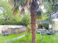 a palm tree in a yard with chairs and a pool at BIOTY CHILL &amp; SPA in Le Blanc-Mesnil