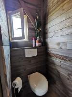 a small bathroom with a toilet and a window at MAISON &amp; PISCINE PRIVES,PLAGES OCEAN ET LAC A 10 kms in Linxe