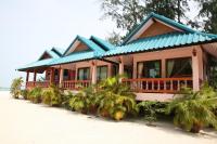 a house with a blue roof on the beach at Nice Sea Resort in Srithanu