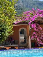 a tree with pink flowers next to a swimming pool at Villa Ambra Positano in Positano