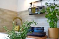 a kitchen counter with two plants and a sink at Apartment Ivana in Roč