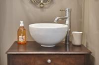 a counter with a bowl sink and a soap bottle at Charmant cocon lyonnais Sathonay-Terreaux in Lyon