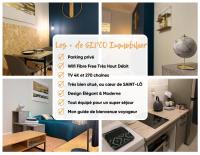 a collage of pictures of a kitchen with a flyer at Le Jockey - SIPCO Immobilier - Centre in Saint Lo