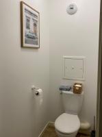 a bathroom with a toilet with a picture on the wall at Appartement NATURA 2 chambres in Vitré
