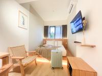 ein Schlafzimmer mit einem Bett und einem Fernseher an der Wand in der Unterkunft Sleep Box Penang in George Town