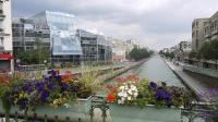 a view of a river with flowers in containers at Studio de charme in Pantin