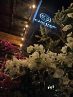 Una exhibición de flores blancas delante de un cartel. en Hotel Casa Xaa, en Tlatlauquitepec