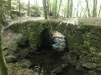 an old stone bridge over a stream in the woods at Gîte du Busatier in Marcillac-la-Croisille