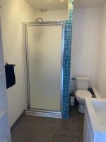 a bathroom with a shower and a toilet at Les Gîtes de La Vieille Roue - Gite 3 in Reignac