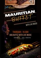 a poster for a marriott buffet with live music at Golden Square Villa & Private Pool in Flic-en-Flac