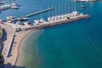 an aerial view of a marina with boats in the water at Apartment Jezera 5057b in Jezera