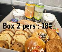 a box of sandwiches and pastries and drinks at Le Repaire du p&#39;tit Chartreux by LPNL in Rives