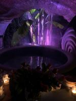 Ein Tisch mit einer Schüssel Essen und Lichtern in der Unterkunft Maisonnette rurale de charme in Plessis-Saint-Benoist